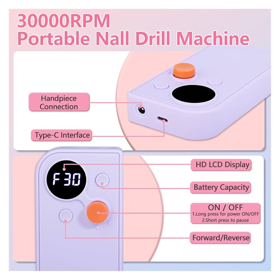 Amazon.co.jp: 電動ネイルマシン、 30000RPM 充電式ネイルドリル